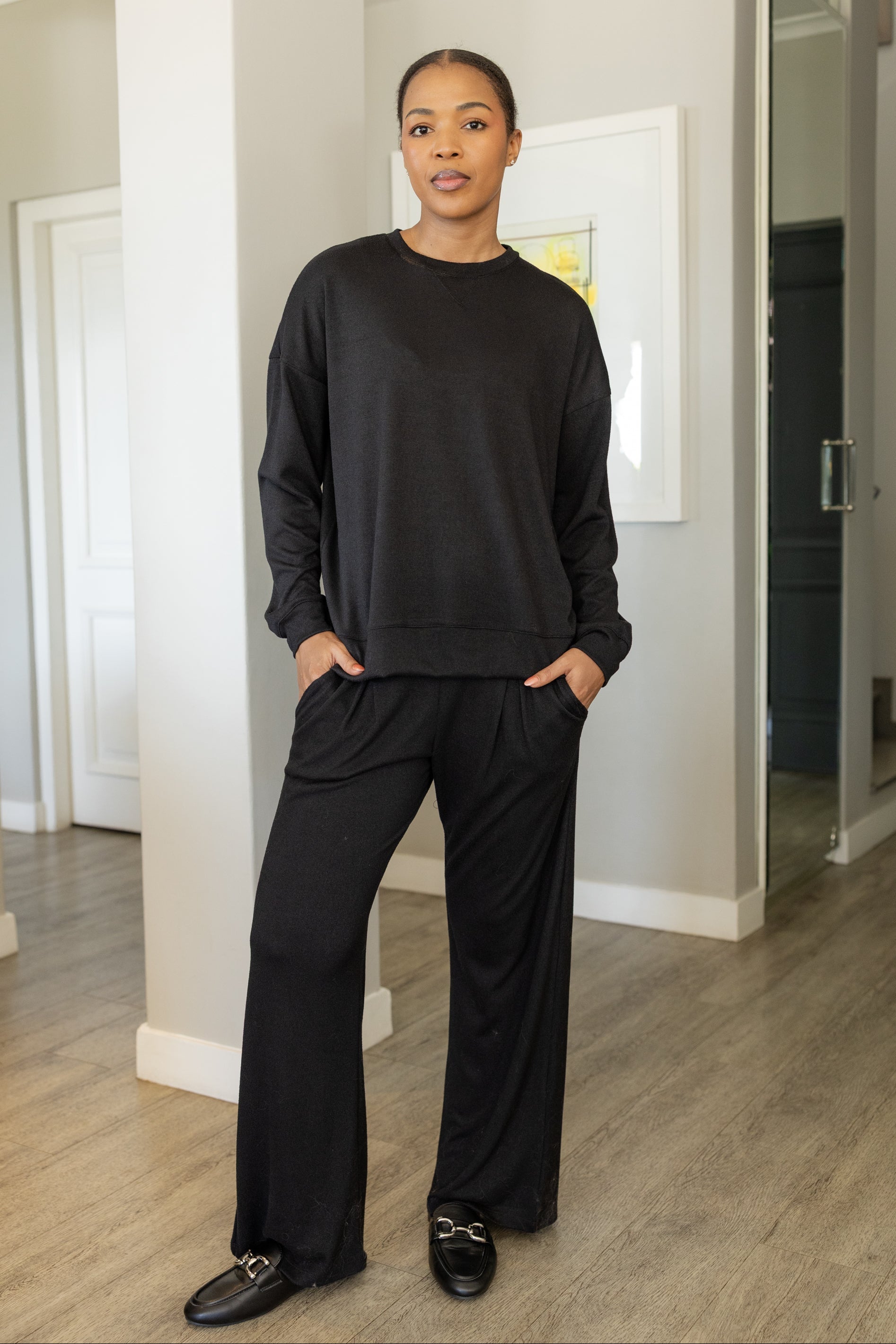Alana - Super Soft Cut & Sew Wide Leg Pant, Black