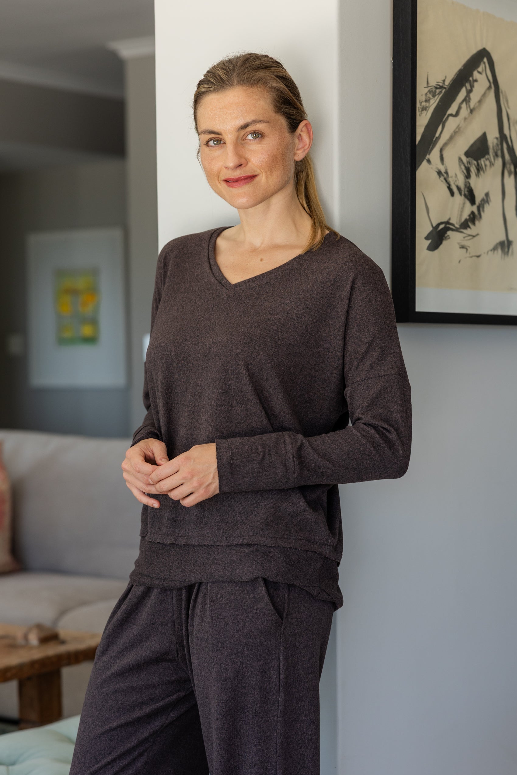 Adella - Super Soft Cut & Sew V Neck, Chocolate