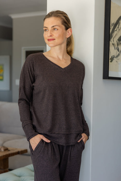 Adella - Super Soft Cut & Sew V Neck, Chocolate