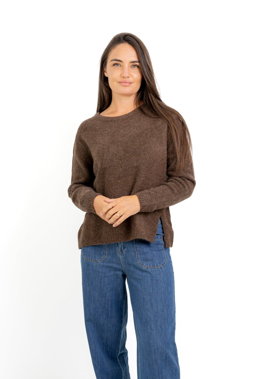 Pamplona - Crew Neck With Side Slit, Choc