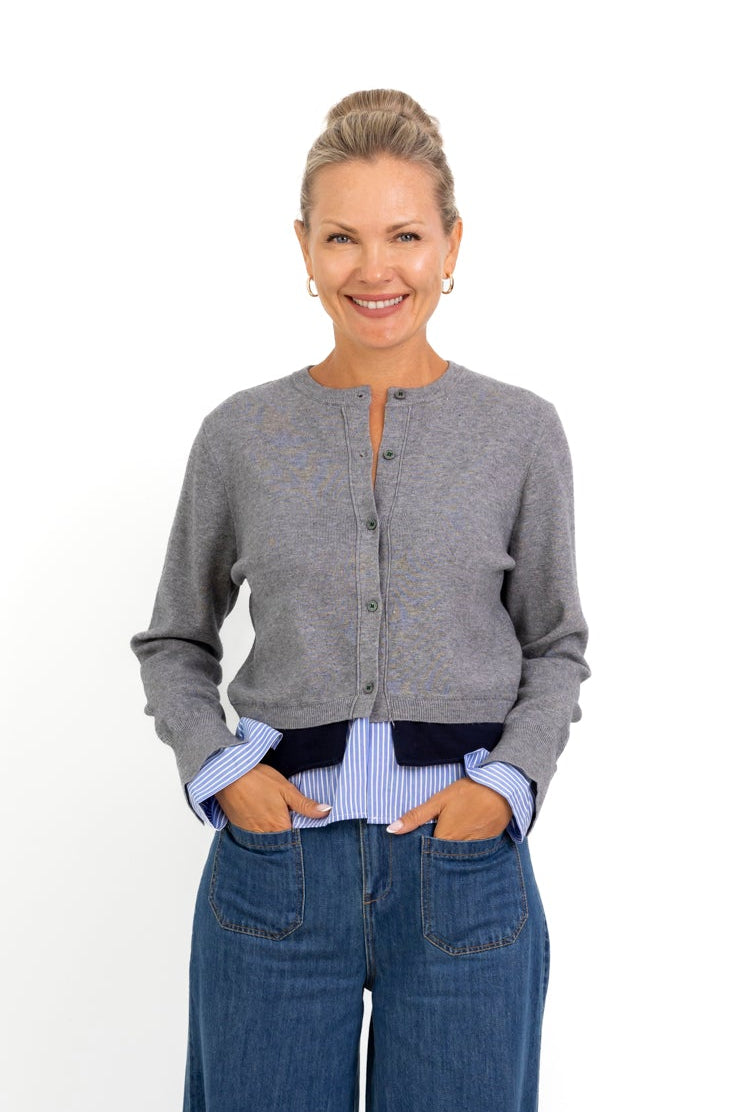 Fremont - Cardi with Mock Shirt Hem, Grey