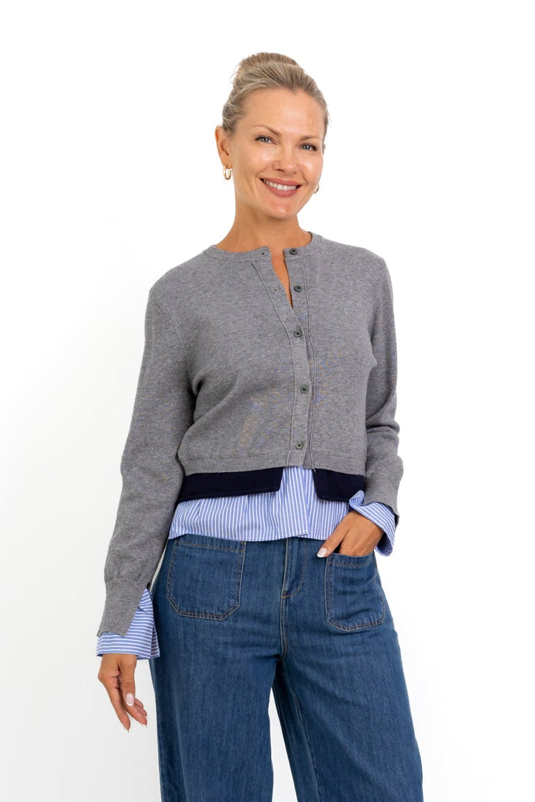 Fremont - Cardi with Mock Shirt Hem, Grey