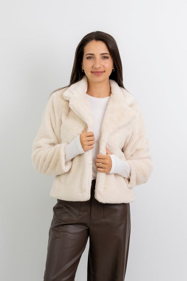 Prato - Short Faux Fur Lined Jacket, Cream