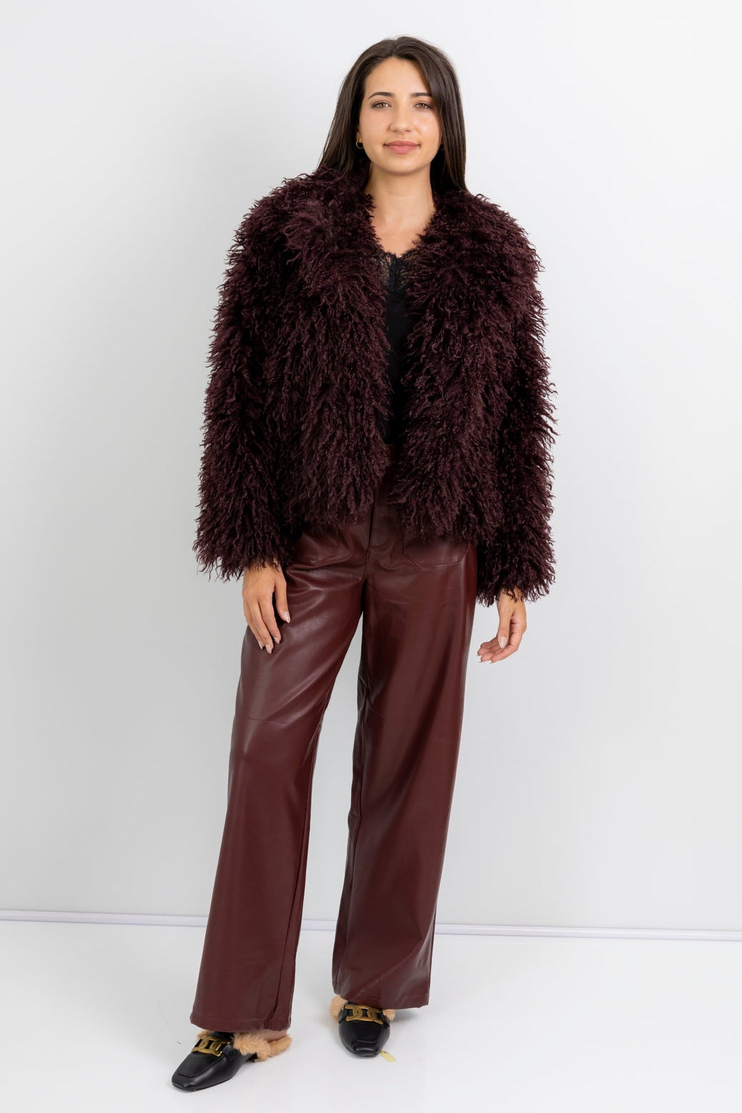 Vancouver - Shaggy Styled Fur Coat, Deep Wine