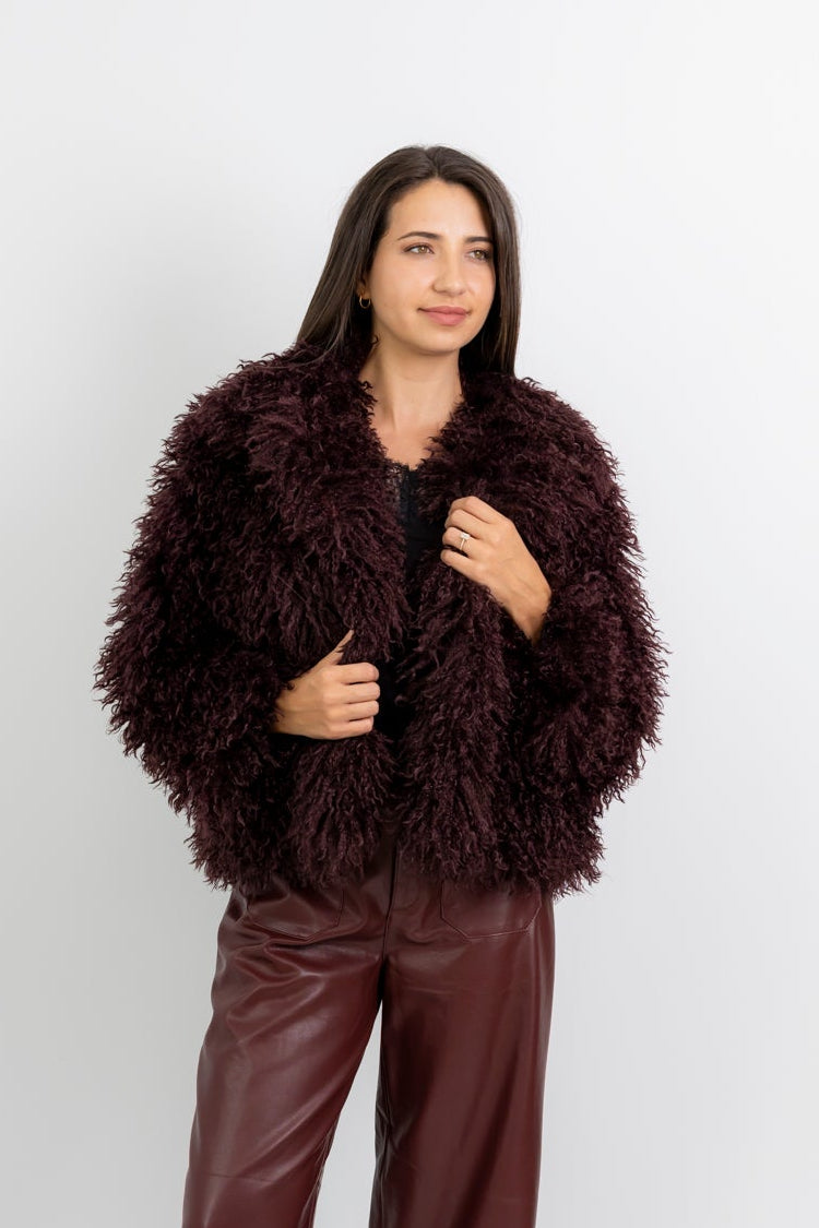 Vancouver - Shaggy Styled Fur Coat, Deep Wine