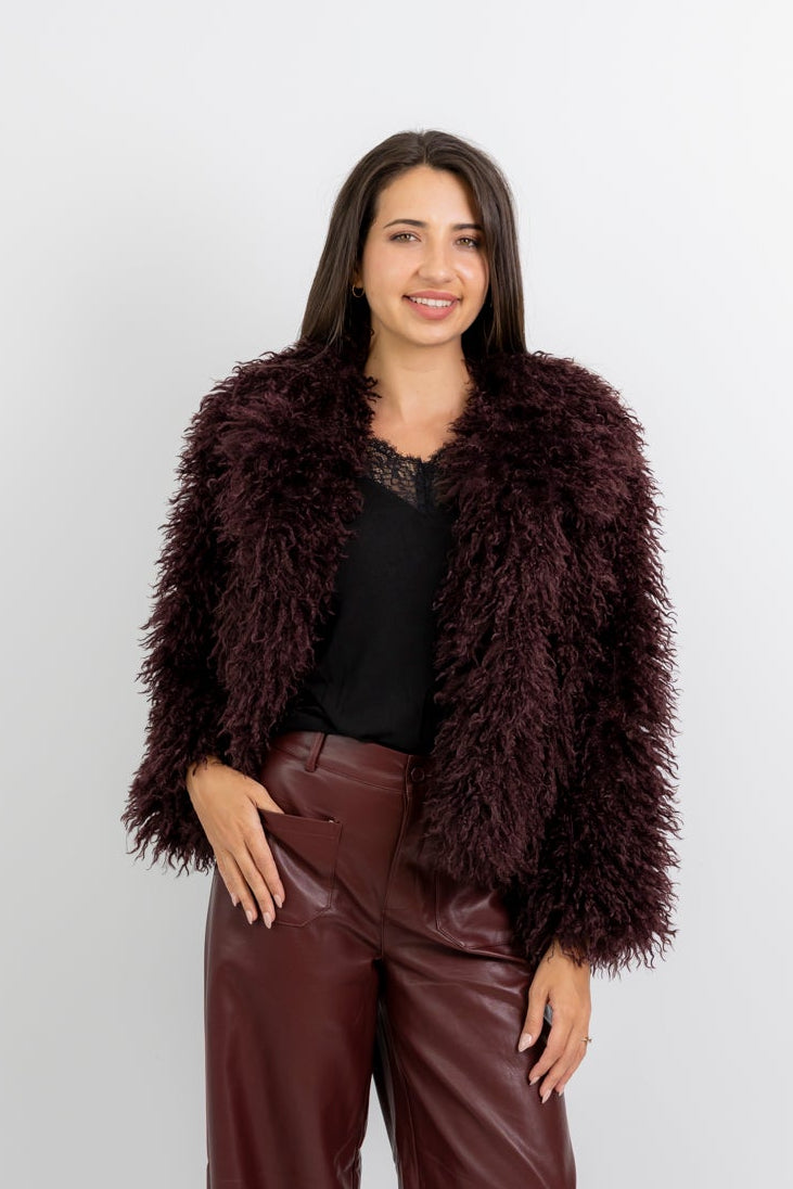 Vancouver - Shaggy Styled Fur Coat, Deep Wine