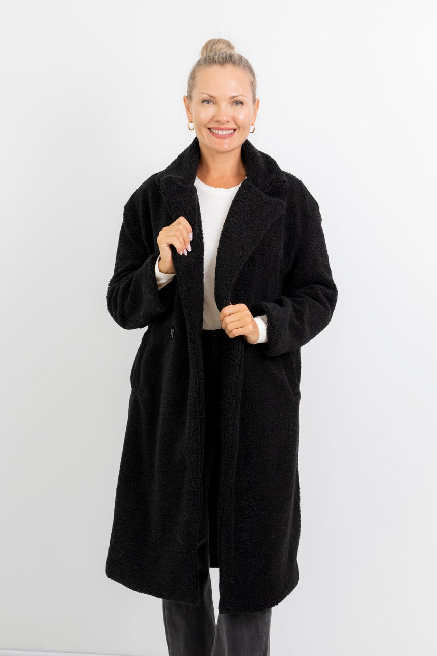 Nouvelle - Teddy Fur Lined Coat, Black