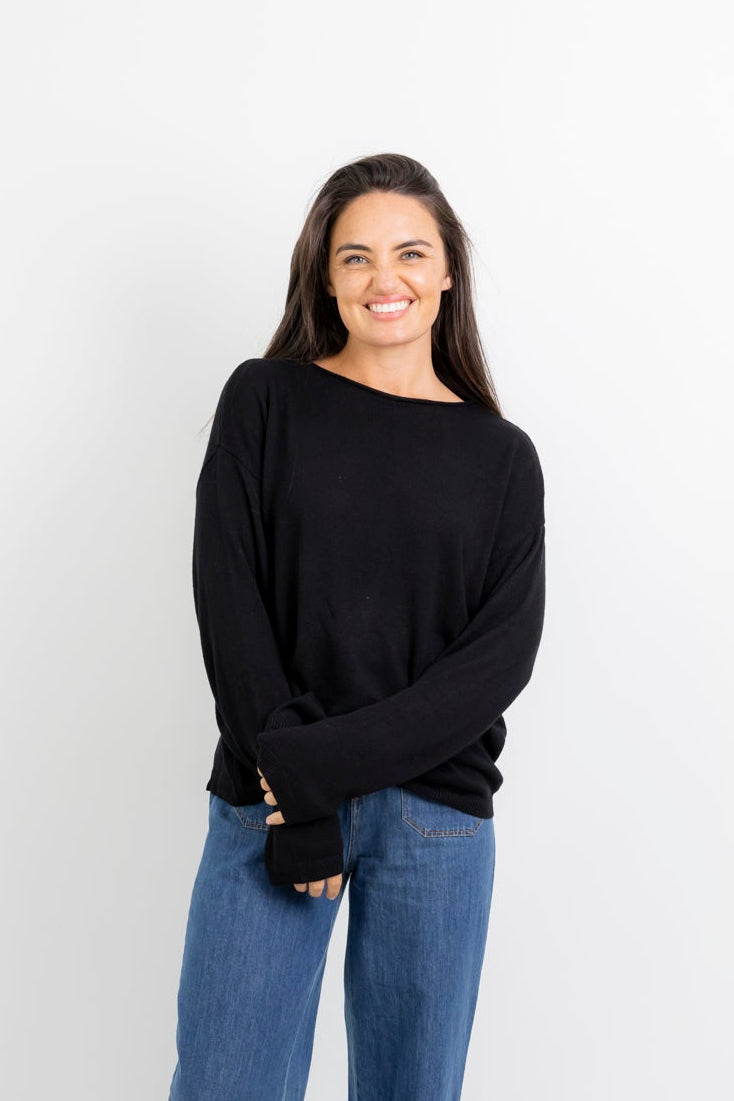 Modesto - Boxy Roll Neck Knit, Black