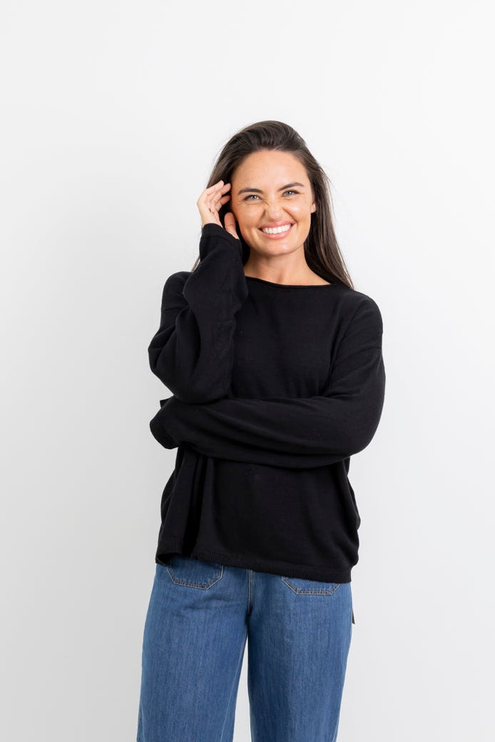 Modesto - Boxy Roll Neck Knit, Black