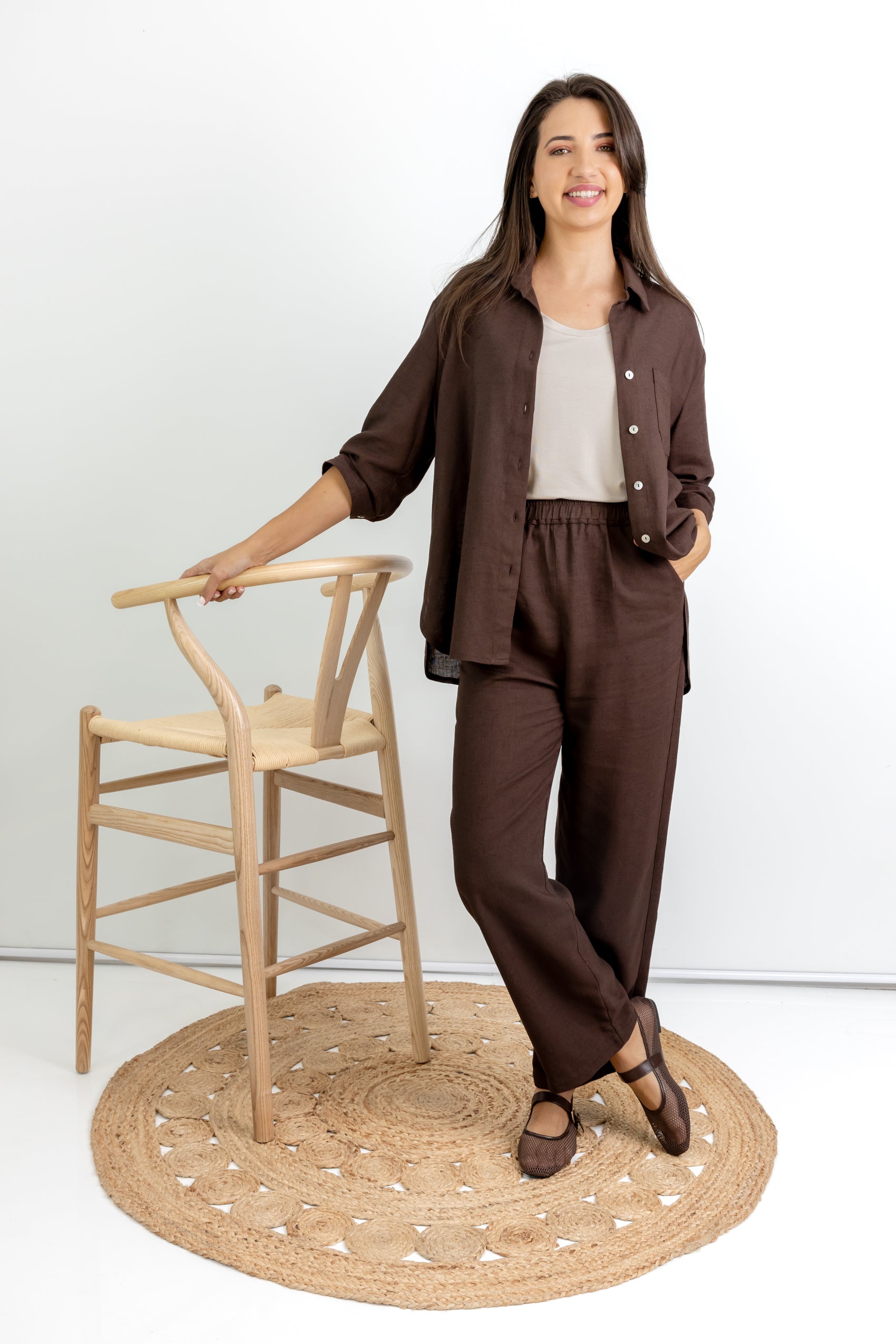 Finley- Relaxed Fit 3/4 Sleeve Shirt, Chocolate