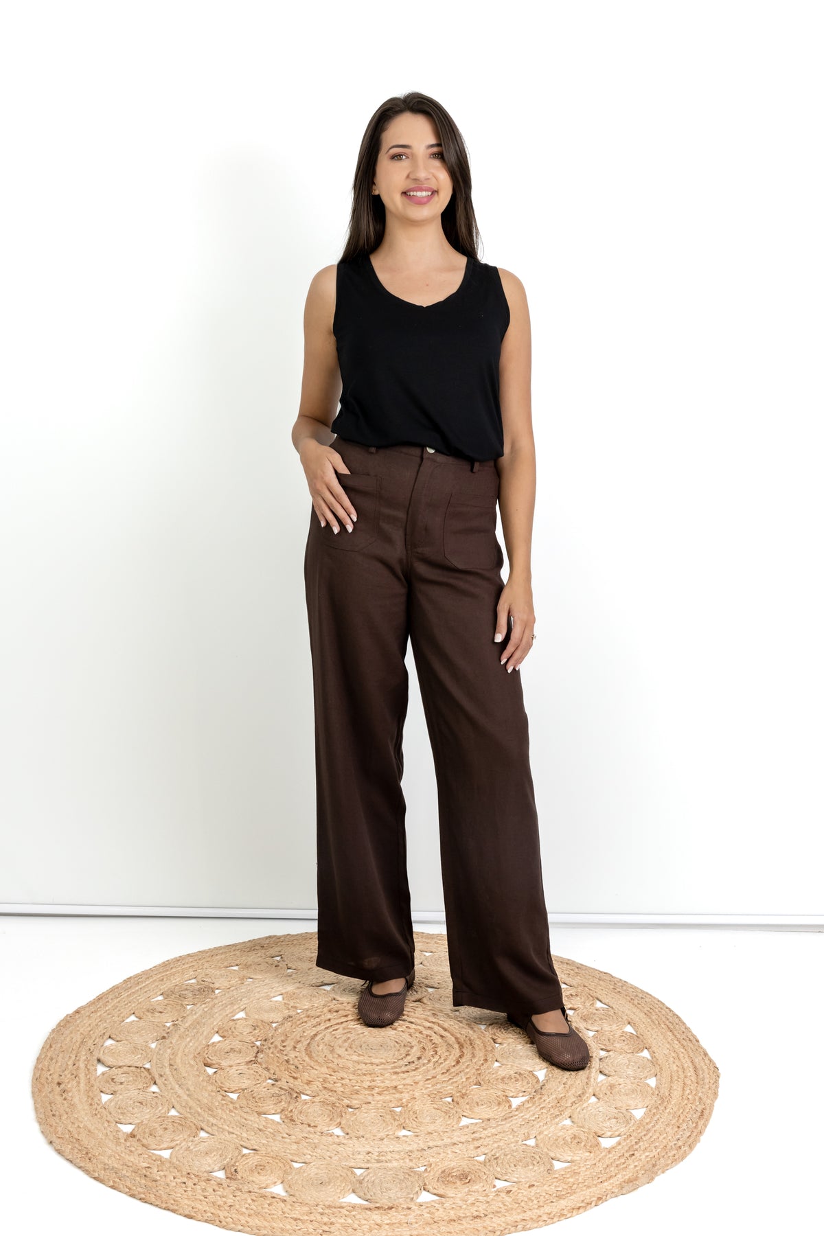 Verona- Styled Pant With Pockets, Chocolate