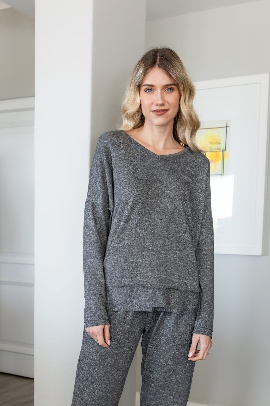 Adella - Super Soft Cut & Sew V Neck, Charcoal