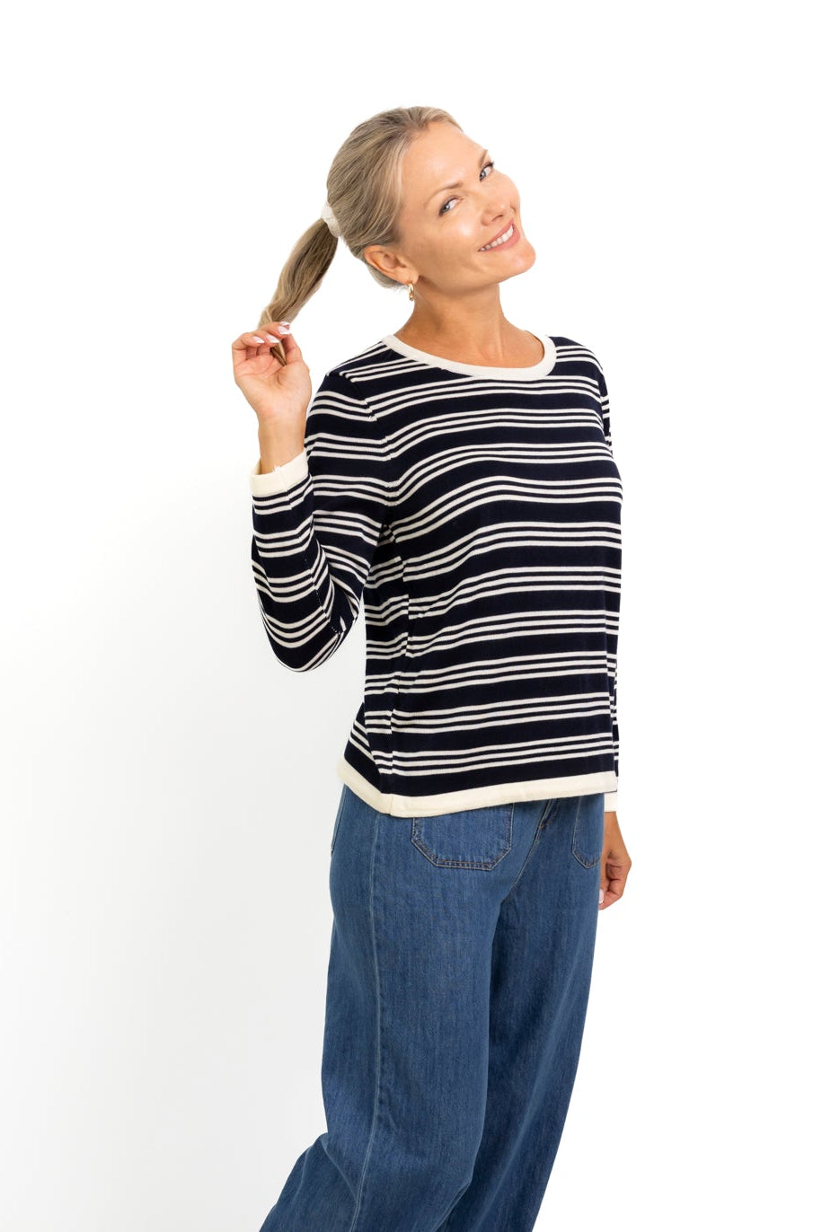Oceanside - Stripe Crew Neck with Back Ddetail
