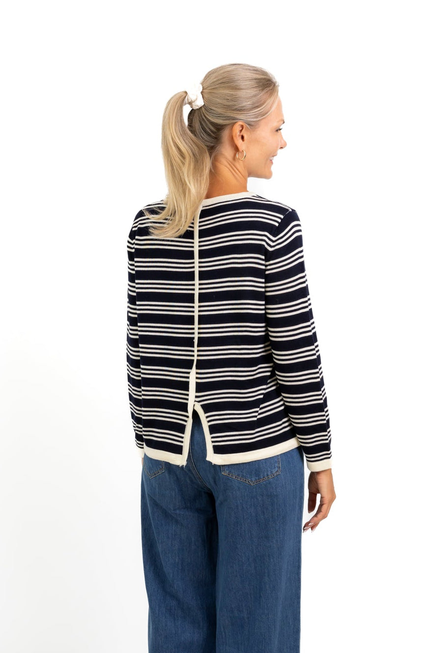 Oceanside - Stripe Crew Neck with Back Ddetail