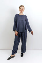 Load image into Gallery viewer, Tyra - Relaxed Pant with Inverted Pleats, Denim Blue Stripe
