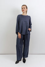 Load image into Gallery viewer, Tyra - Relaxed Pant with Inverted Pleats, Denim Blue Stripe
