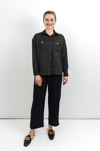 Robyn - Shacket styled Shirt, Black and White Stripe