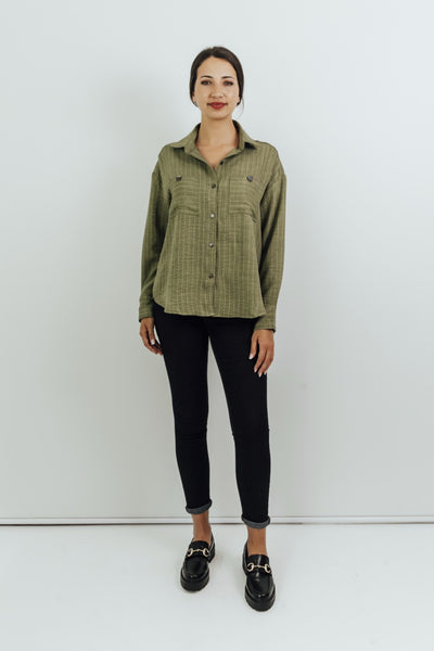 Robyn - Shacket styled Shirt, Khaki Stripe