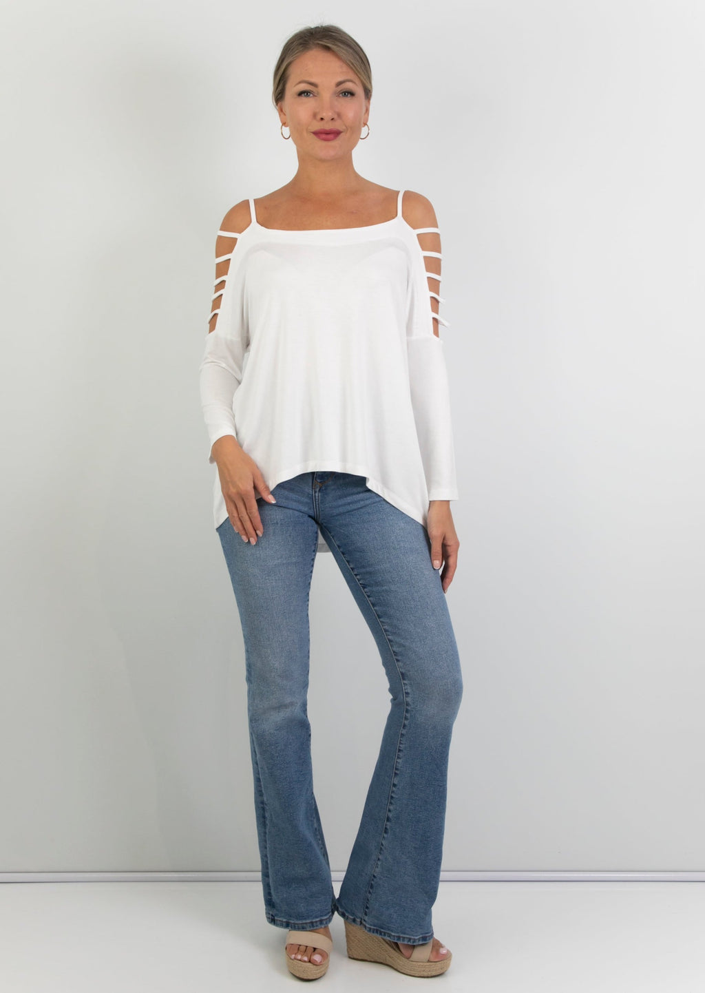 Freda - Multi Slat Sleeve Tee, White