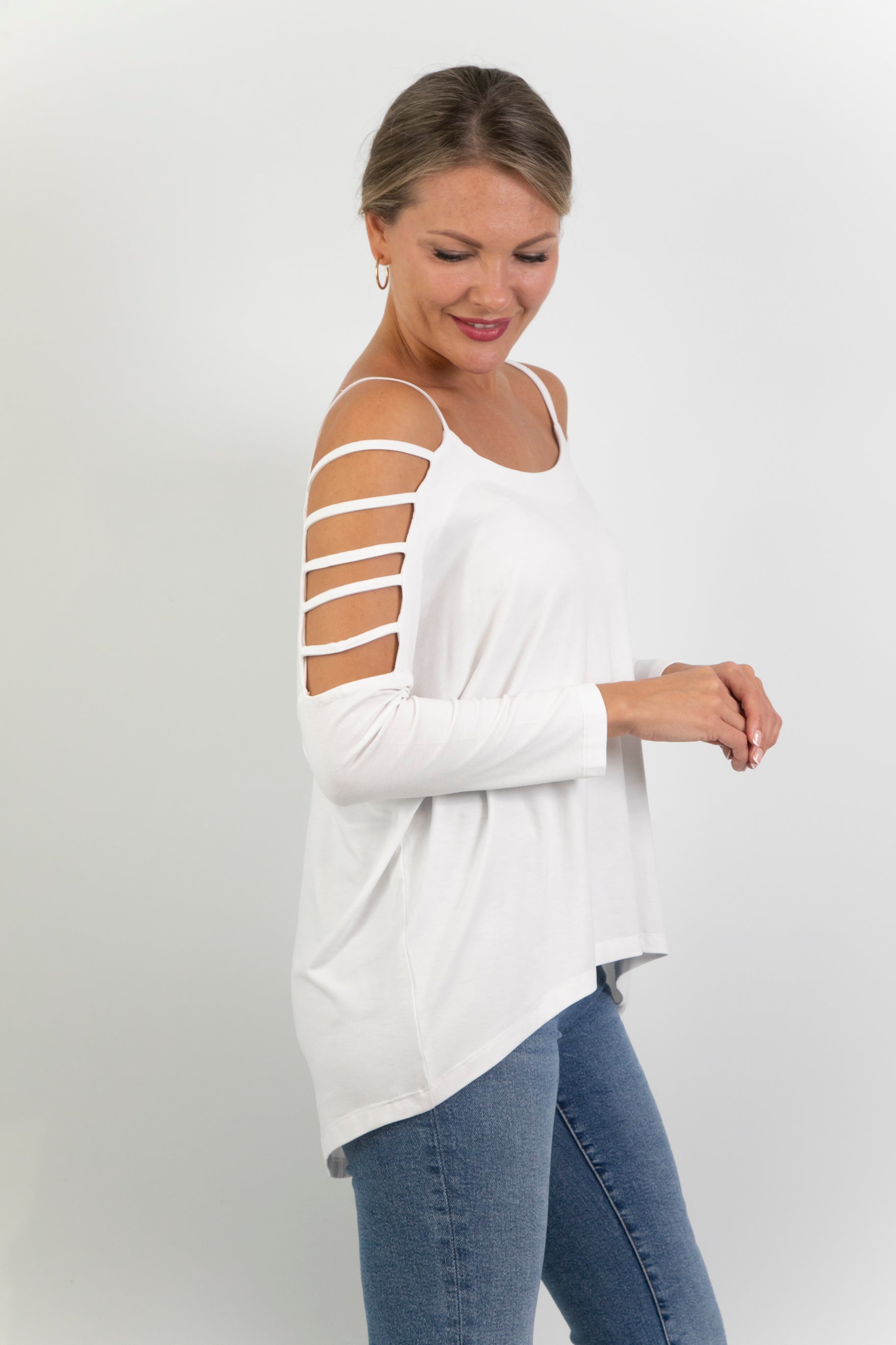Freda - Multi Slat Sleeve Tee, White
