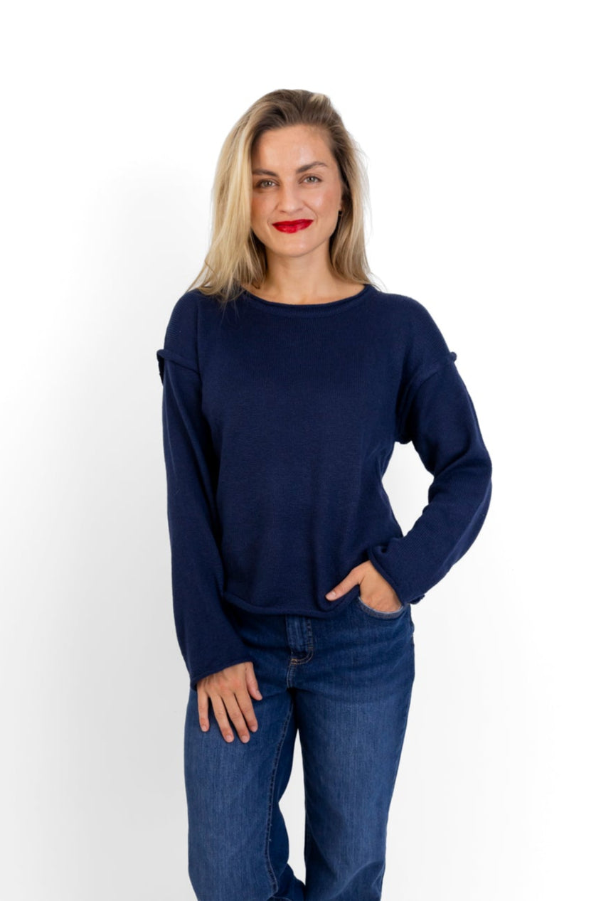 Salerno - Boxy Styled Crew Knit, Navy