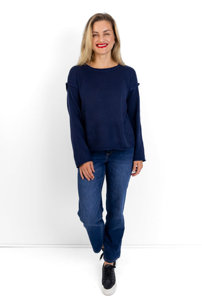 Salerno - Boxy Styled Crew Knit, Navy