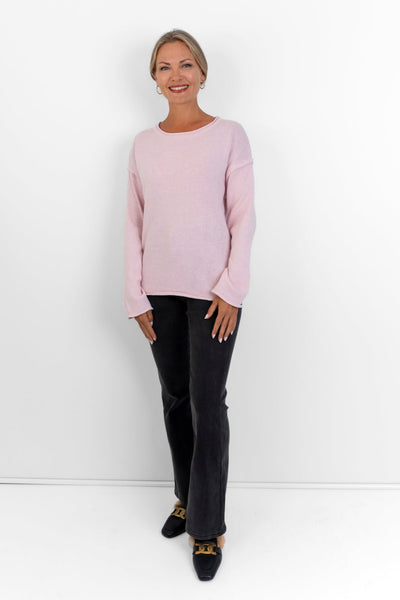 Salerno - Boxy Styled Crew Knit, Pink