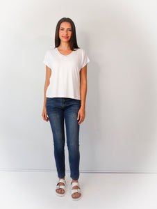 Noelle - V-neck Top with Ladder Lace Detail