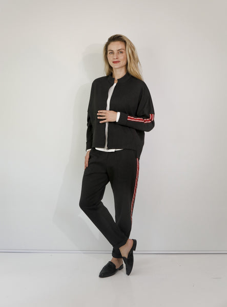 Dakota -Charcoal Zip Styled Jacket with Red Tape