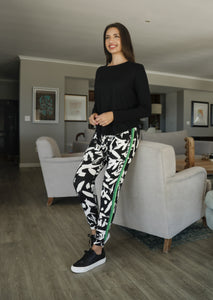 Bianca Harem Styled Pant - Black & White Graffiti, with Tape