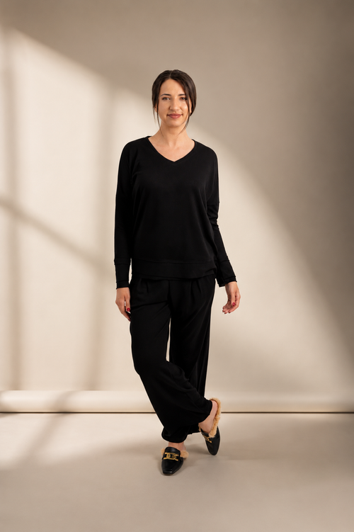 Adella - Super Soft Cut & Sew V Neck, Black