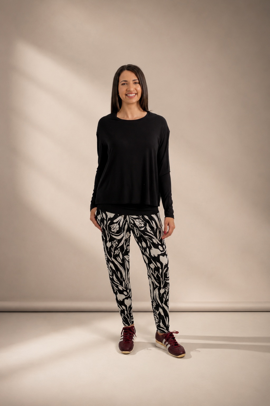 Cathy - Round Neck Tee With Built In Cami Black