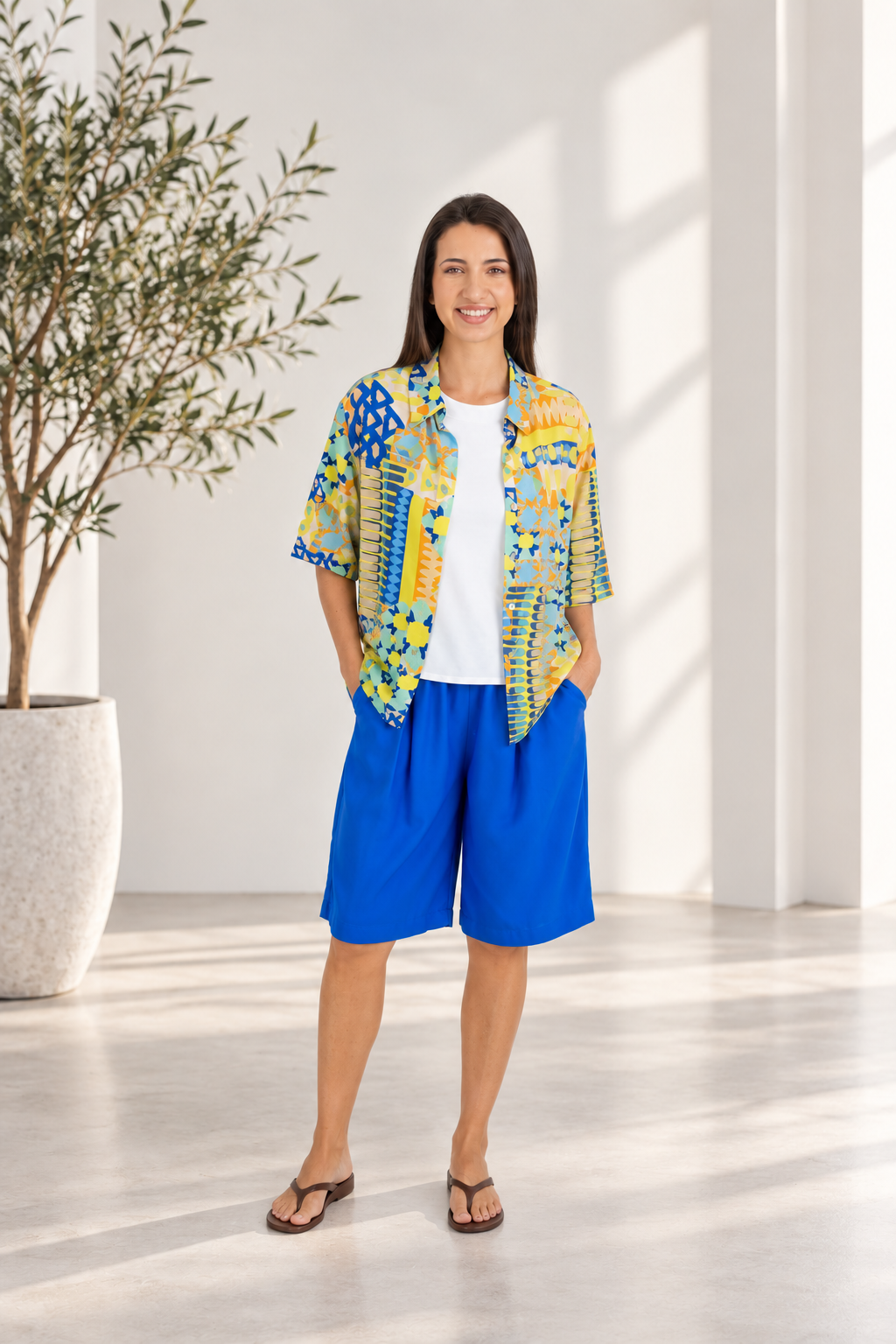 Gaia- Box shirt with Inverted Pleat, Amalfi Tile