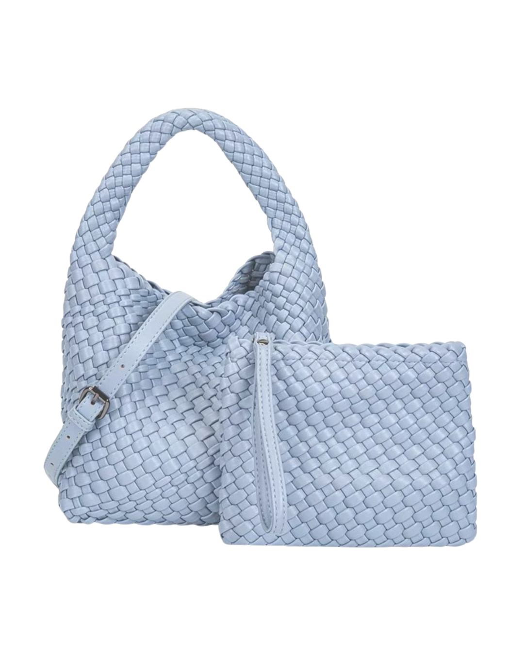 Mia - Plaited Vegan Bag with Matching Purse, Blue
