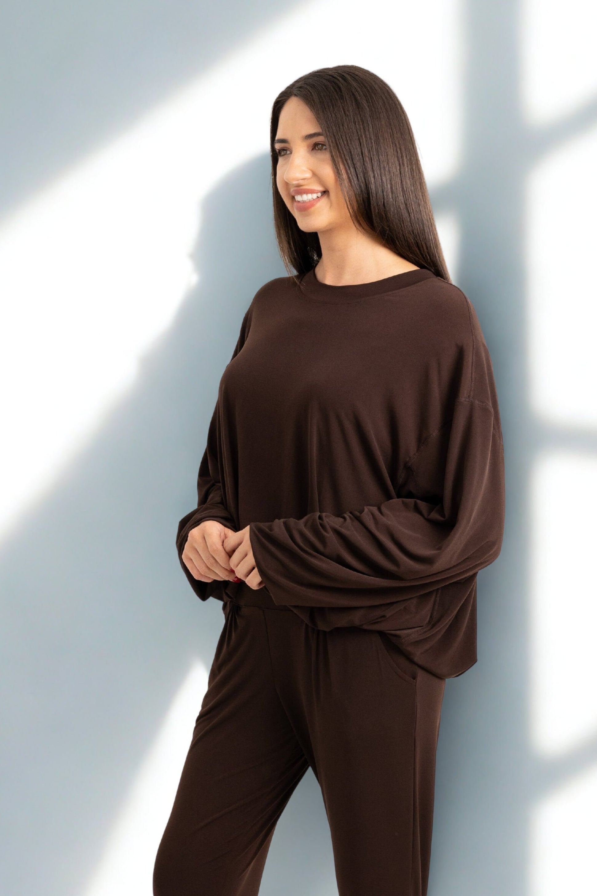 Bibi - Double Layer Top with Seam Detail, Choc