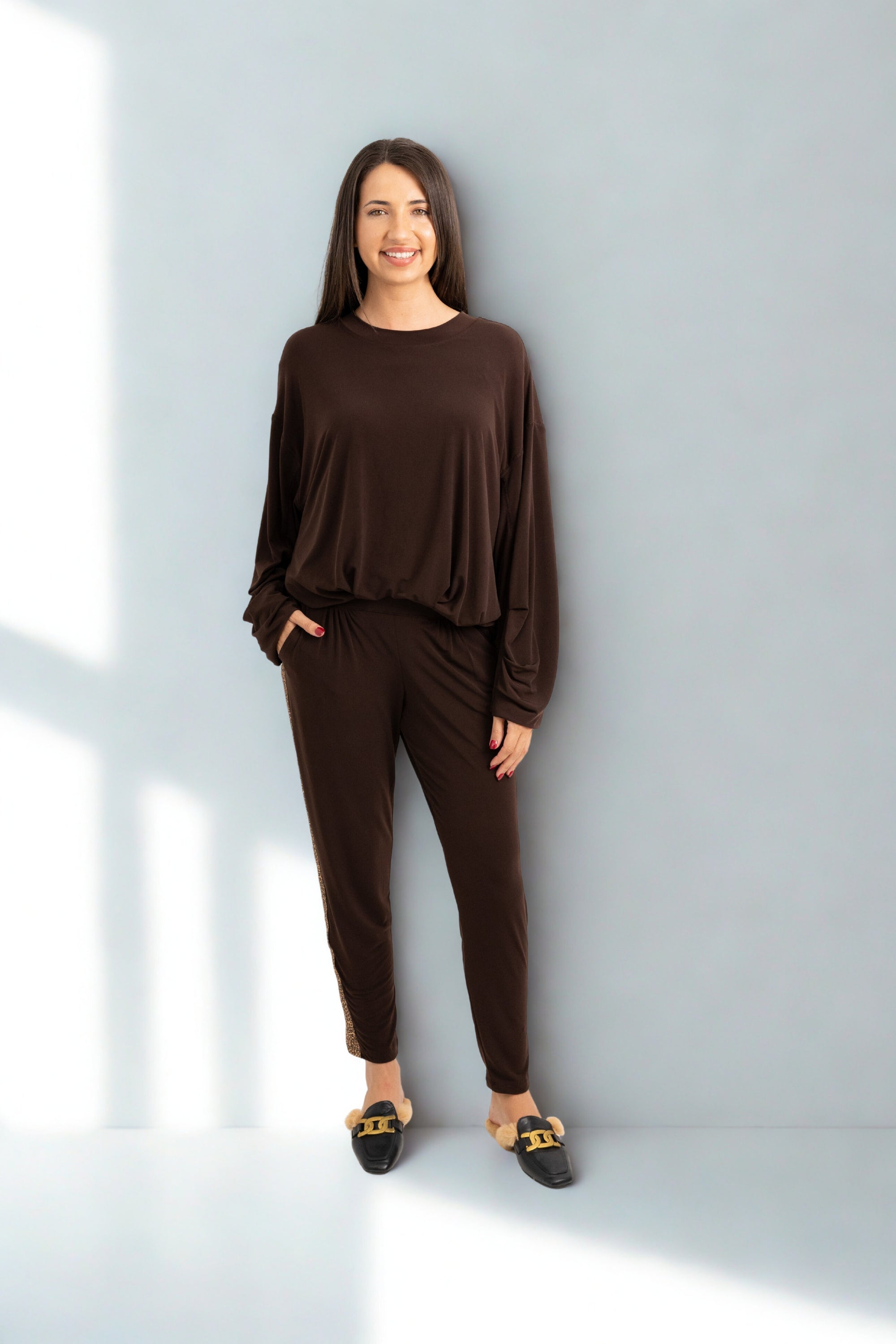 Bibi - Double Layer Top with Seam Detail, Choc