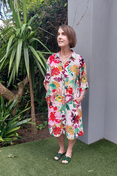 Meryl - Shirt Dress with Tab Sleeves, Garden Breeze