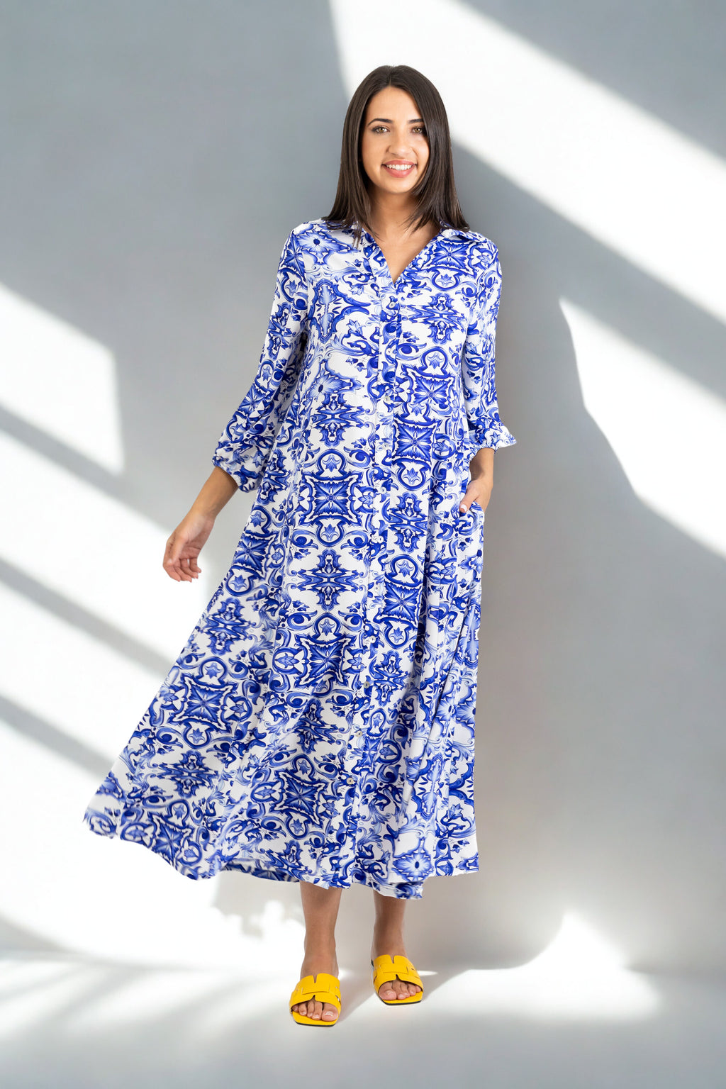 Emily - Button Through Dress, Capri Blues
