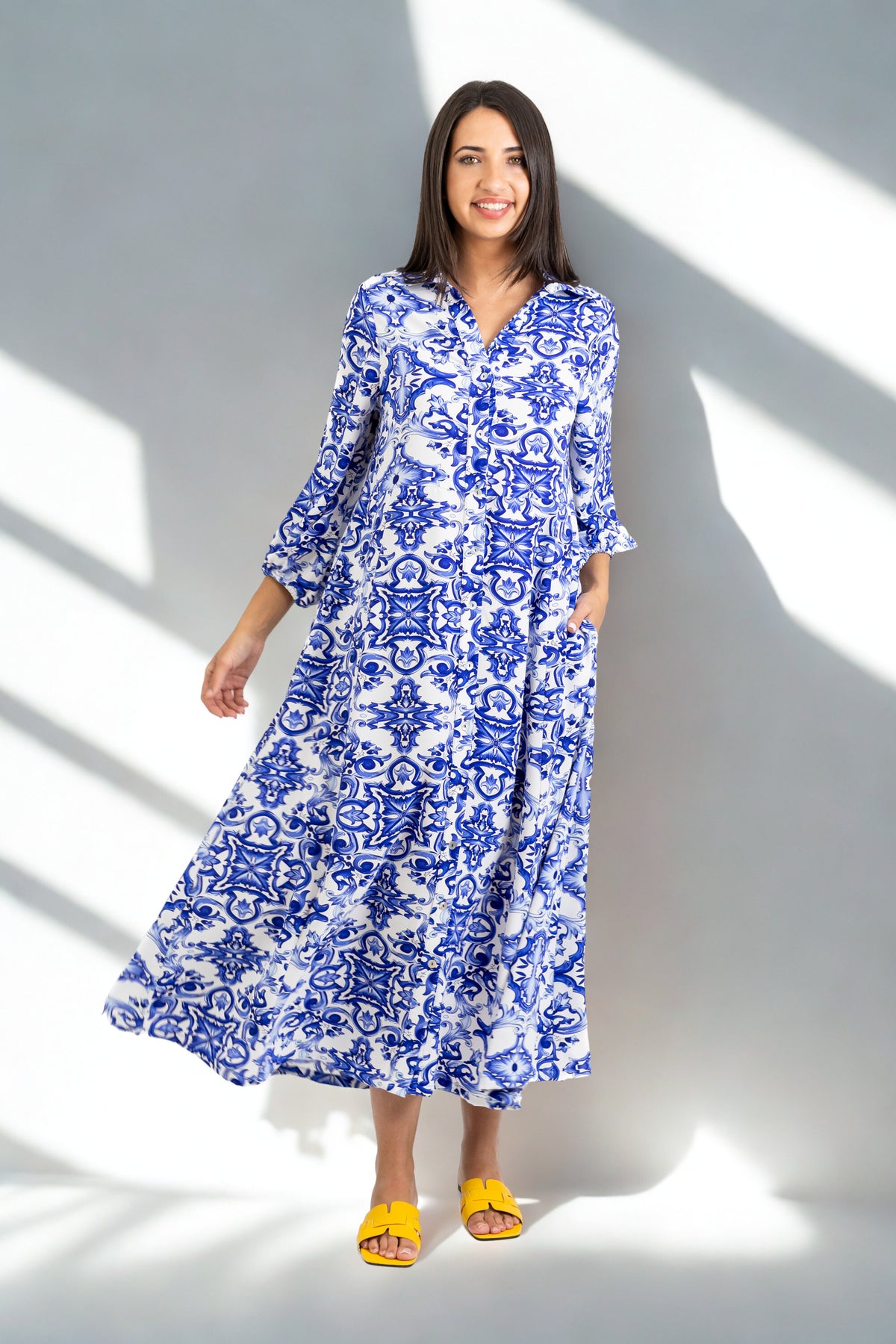 Emily - Button Through Dress, Capri Blues