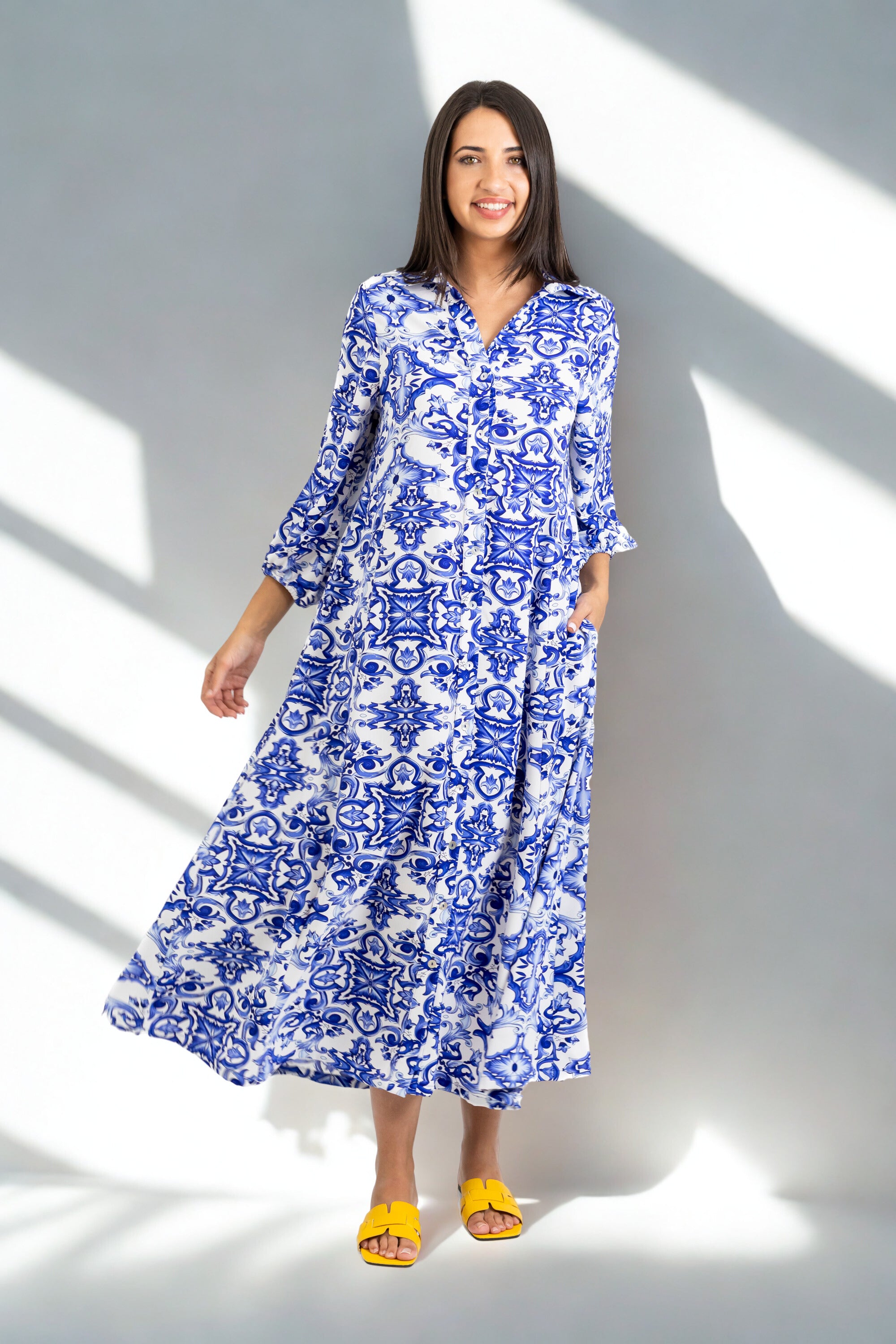 Emily - Button Through Dress, Capri Blues