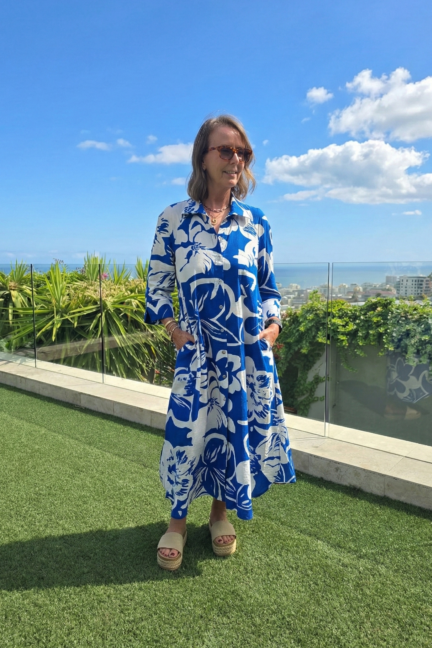 Giselle - Button Through Dress, Mykonos Blues