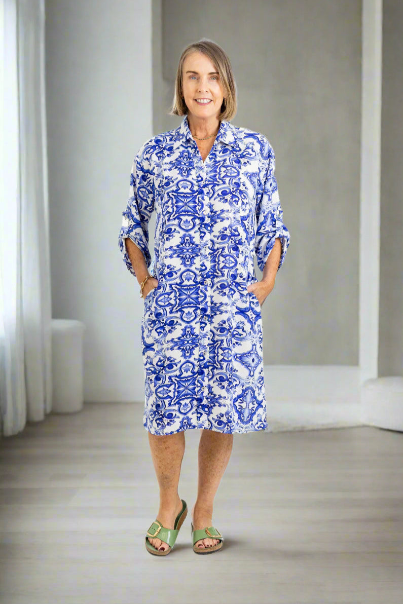 Meryl - Shirt Dress, Capri Blues
