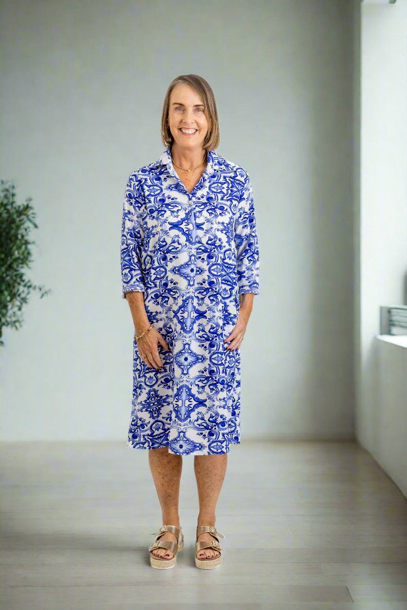 Meryl - Shirt Dress, Capri Blues
