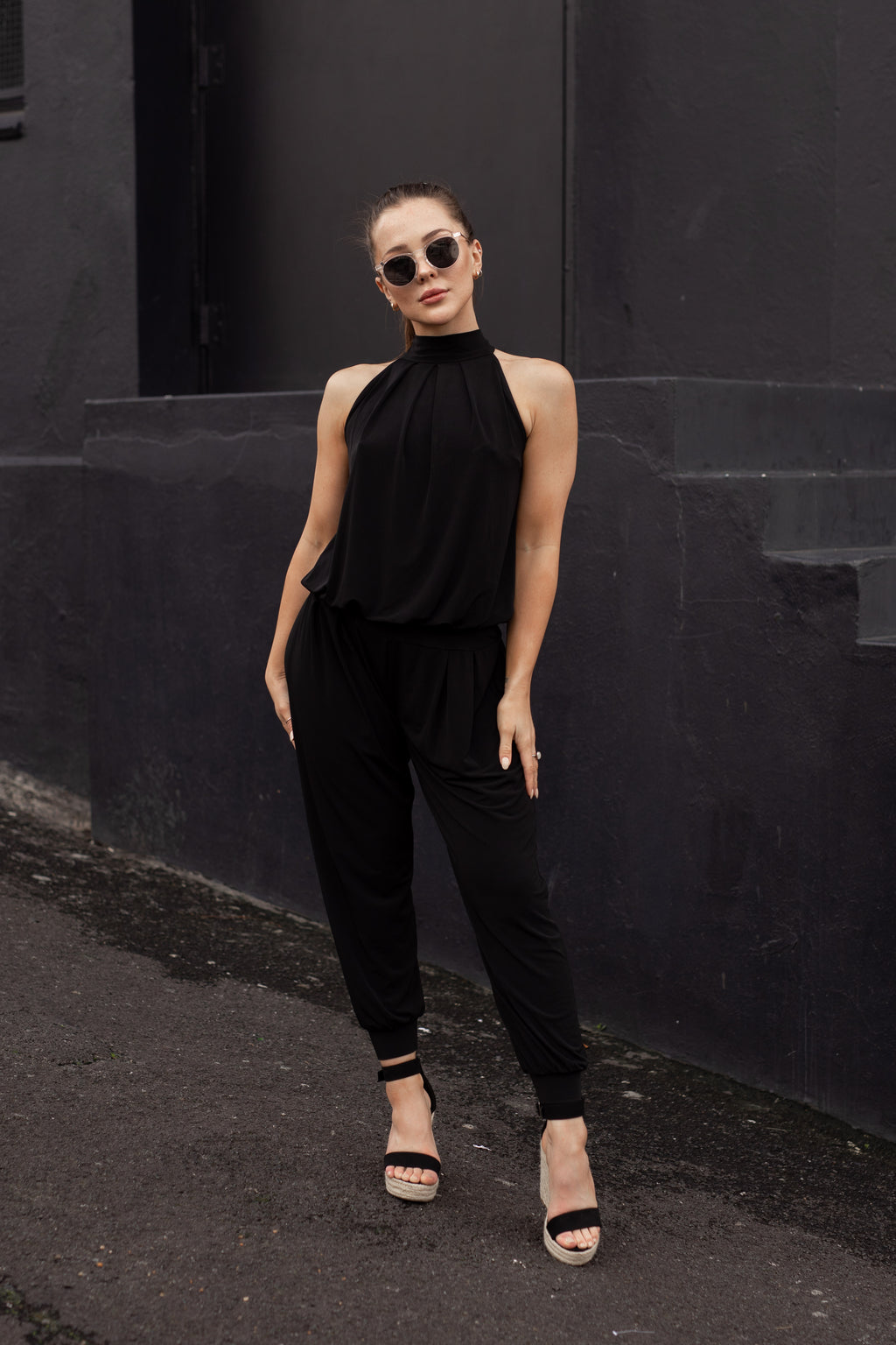 Felicite Halter Neck Jumpsuit -  Black Bon Bon