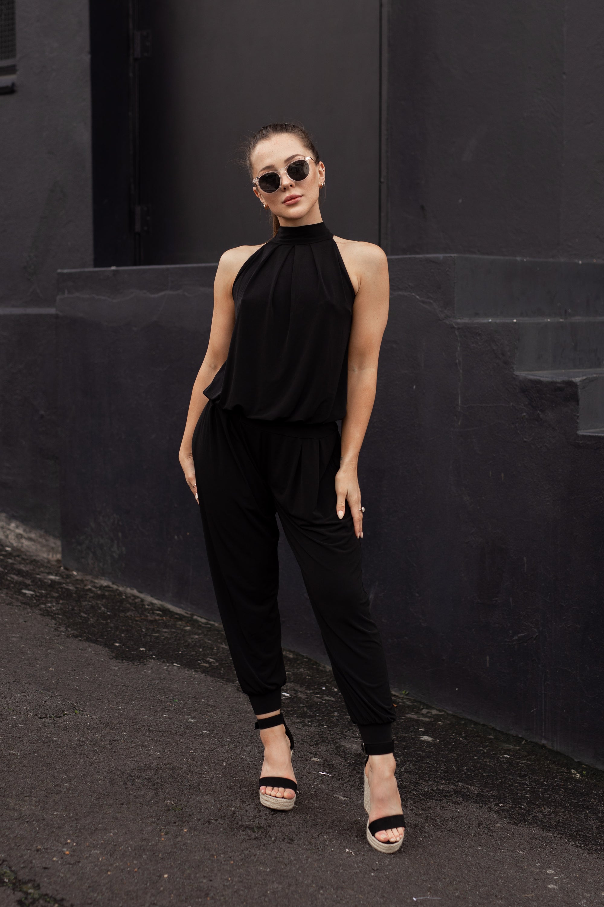 Felicite Halter Neck Jumpsuit -  Black Bon Bon