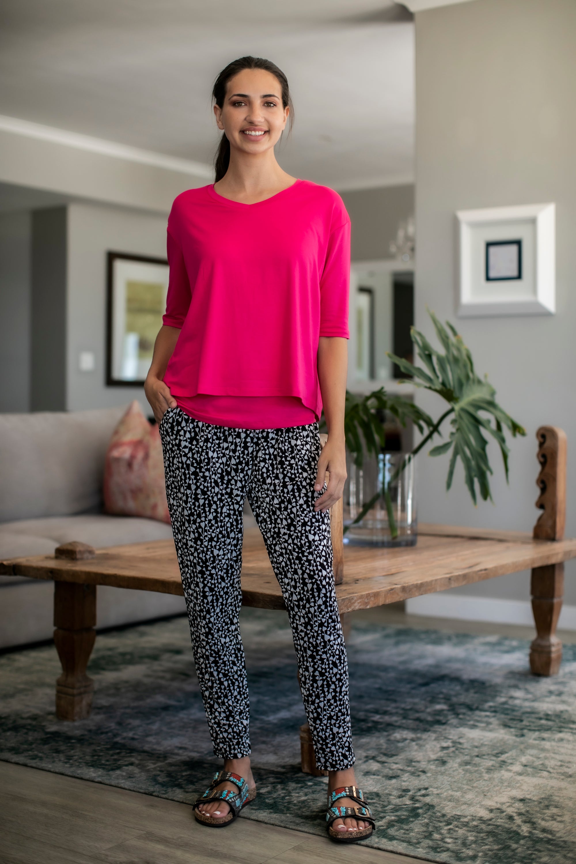 Gigi - Double Layer Top, Hot pink